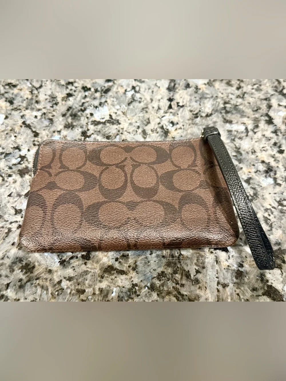 Coach Brown Signature Canvas Wristlet with Cream Leather Card Slot